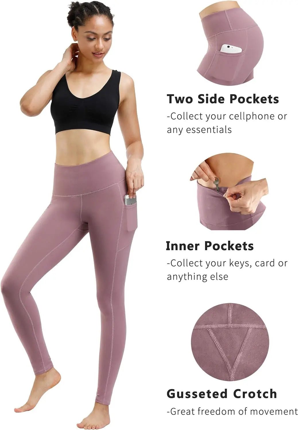 2 Pack High Waist Yoga Pants, Pocket Yoga Pants Tummy Control Workout Running 4 Way Stretch Yoga Leggings - Comfortably chic