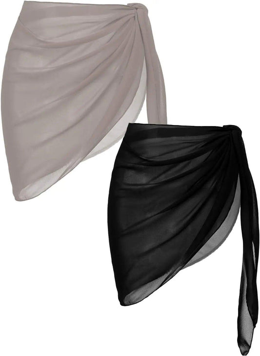 2 Pieces Women Beach Sarongs Sheer Cover Ups Chiffon Bikini Wrap Skirt for Swimwear S-XXL - Comfortably chic