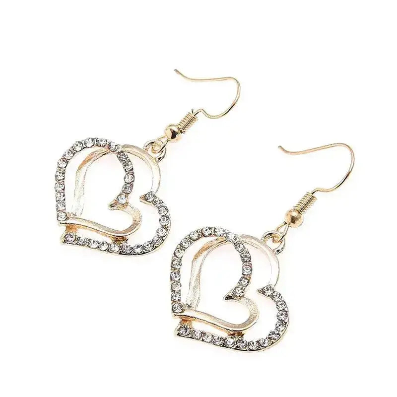 3 Pcs Set Heart Shaped Jewelry Set of Earrings Pendant Necklace for Women Exquisite Fashion Rhinestone Double Heart Jewelry Set - Comfortably chic