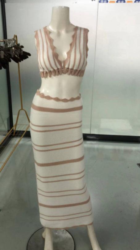 2pcs Striped Bikini Casual Vest Sling Top Suit Beach Summer Y2K Long Dress Suits For Women - Comfortably chique
