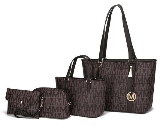 Vegan Leather Women'S Tote Bag, Small Tote Handbag, Pouch Purse & Wristlet Wallet Bag 4 Pcs Set by Mia K - Chocolate - Comfortably chic