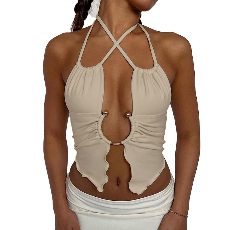 Halter Neck Hollow-out Women's Camisole with Exposed Navel