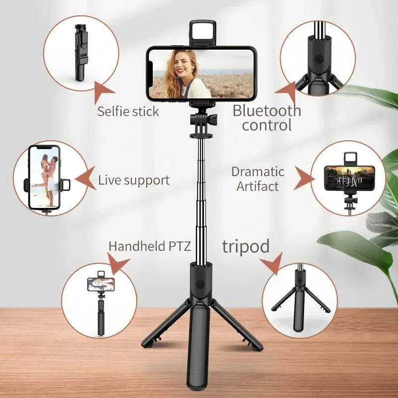 Wireless Selfie Stick Tripod Stand with Led Fill Light Blue-tooth Remote Extendable Tripod for Mobile Phone Live Photography