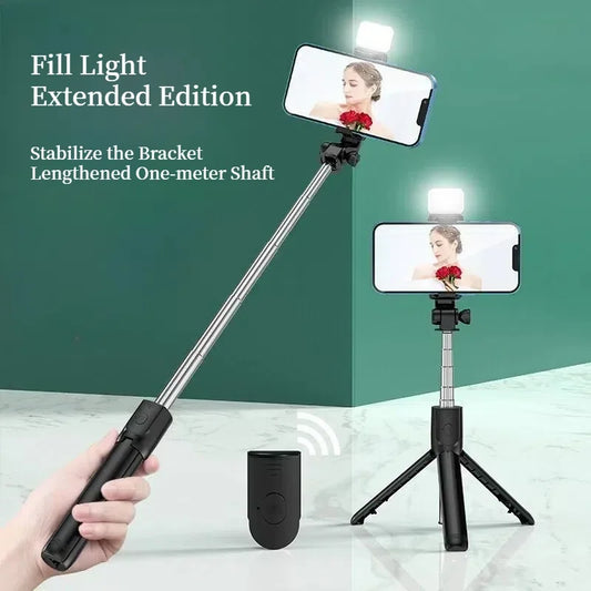 Wireless Selfie Stick Tripod Stand with Led Fill Light Blue-tooth Remote Extendable Tripod for Mobile Phone Live Photography