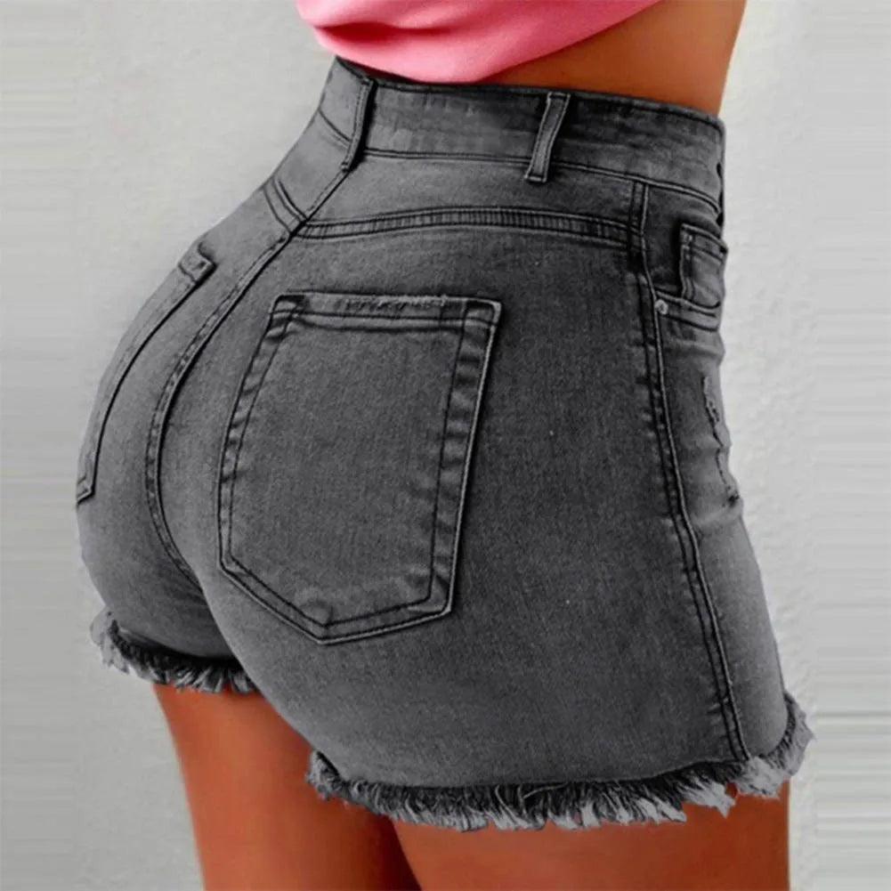 Women'S Denim Shorts Summer Lady Clothing High Waist Denim Shorts Women'S Fringe Frayed Ripped Jeans Hot Shorts with Pockets - Comfortably chic