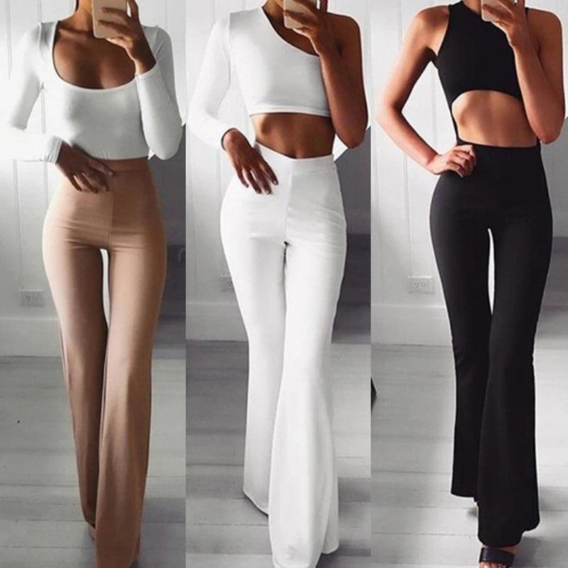 Summer Autumn Solid Elegant Female Lady Women'S Palazzo Flared Wide Killer Legs Pants High Waist OL Ladies Career Long Trousers - Comfortably chic