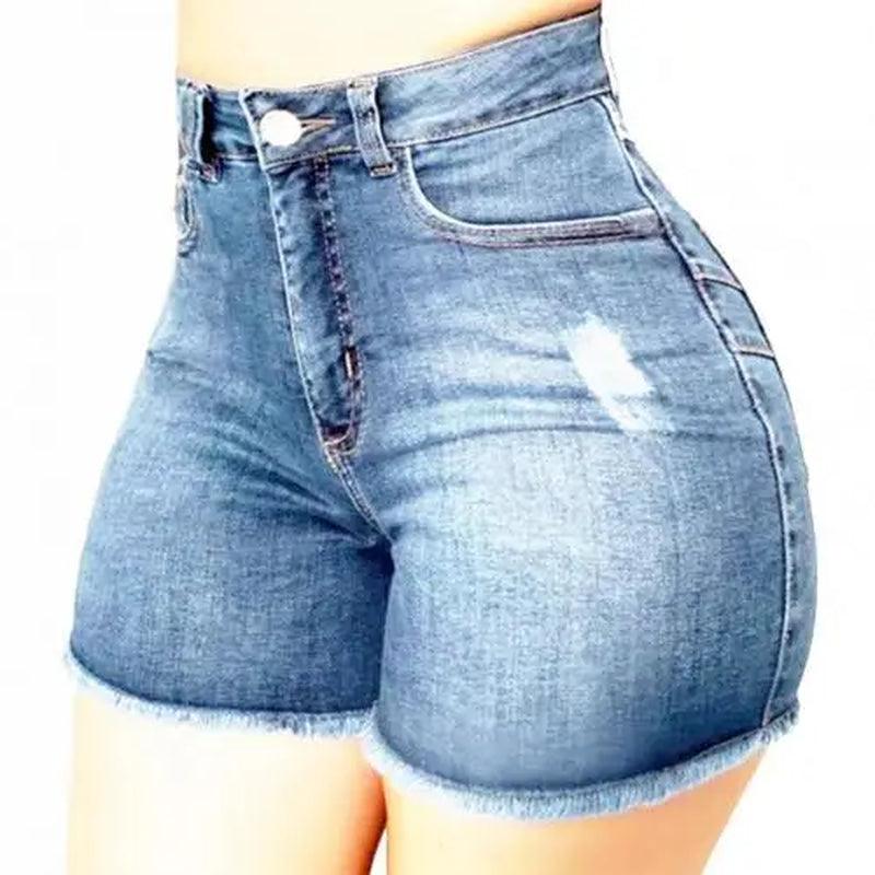 Women'S Denim Shorts Summer Lady Clothing High Waist Denim Shorts Women'S Fringe Frayed Ripped Jeans Hot Shorts with Pockets - Comfortably chic