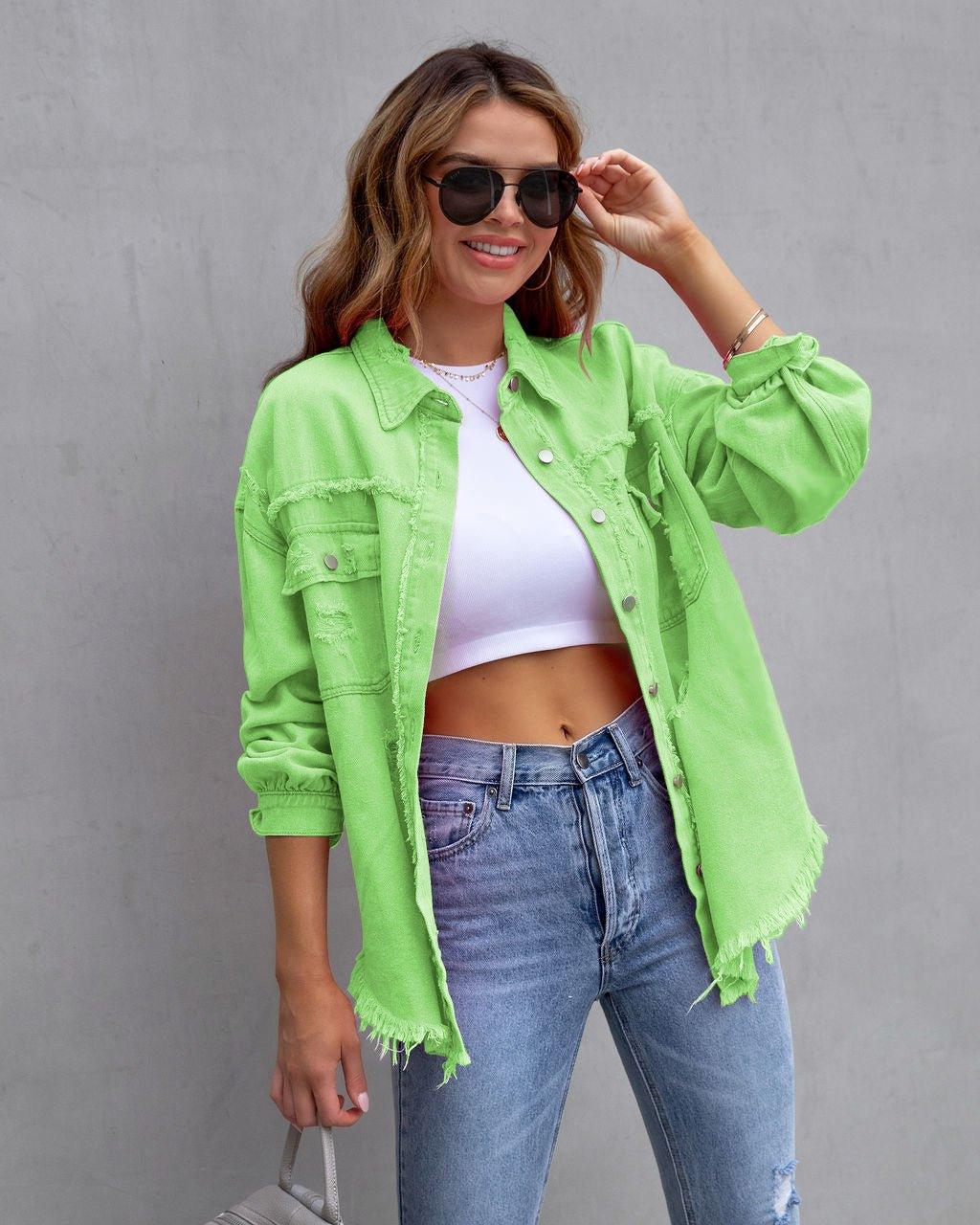 Fashion Ripped Shirt Jacket Female Autumn And Spring Casual Tops Womens Clothing - Comfortably chic