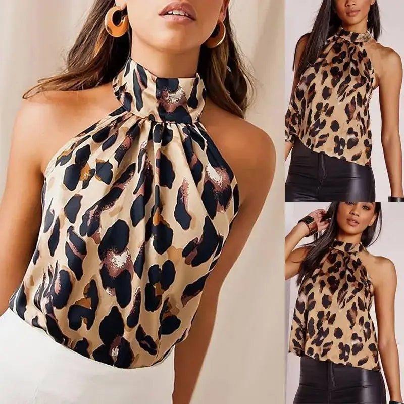 Leopard Print Halter Blouse for Women - Stylish Sleeveless Top - Comfortably chic