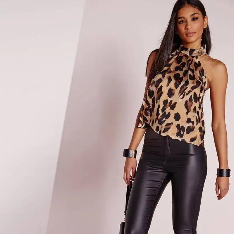 Leopard Print Halter Blouse for Women - Stylish Sleeveless Top - Comfortably chic