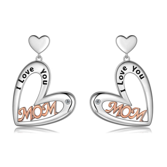 Mom Love Heart Earrings Hoop,Mom Earrings Studs for Mother,Best Mom Drop Hoops Gifts for Mother - Comfortably chic