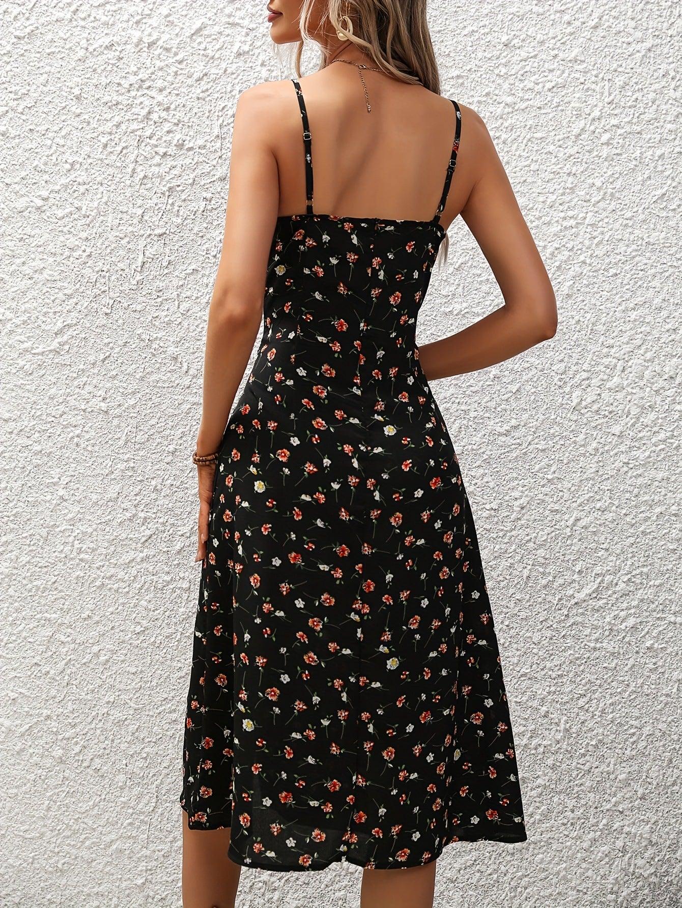 New Polka Dot Print Suspender Dress Summer Sexy Slit Long Dresses For Womens Clothing - Comfortably chic